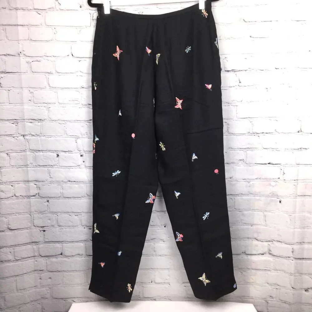 Talbots 90s Whimisgoth Artsy Linen Embroidered Nature Retro High Rise Pant 12